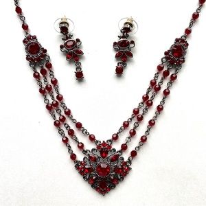 Fifth Avenue Collection by Butler Necklace and Earring Set - Red Crystals